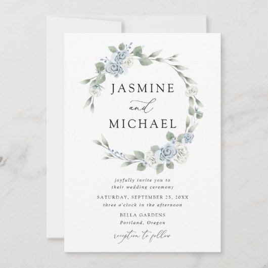 Invitation Élégant Mariage de couronne bleu-bleu-bleu (Devant)