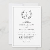 Invitation Élégant Mariage de couronne de monogramme (Devant)