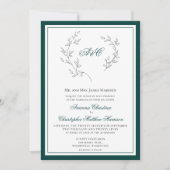 Invitation Élégant Mariage de couronne Emerald Green Monogram (Devant)