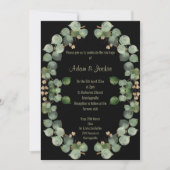 Invitation Élégant Mariage de couronne Eucalyptus noir (Devant)