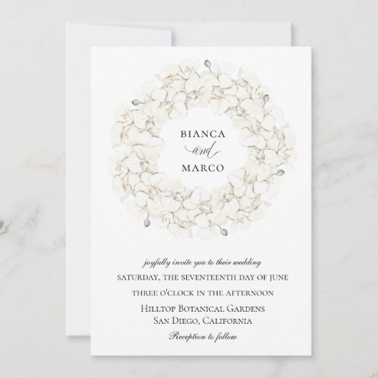 Invitation Élégant Mariage de couronne florale orchidée (Devant)