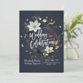 Invitation Élégant Mariage de couronnes florales noir blanc e (Debout devant)