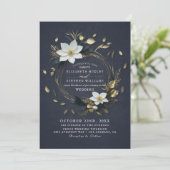 Invitation Élégant Mariage de couronnes florales noir blanc e (Debout devant)