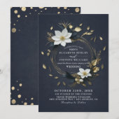 Invitation Élégant Mariage de couronnes florales noir blanc e (Devant / Derrière)