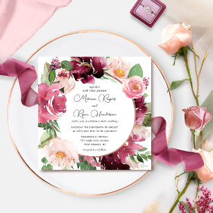 Invitation Élégant Mariage de couronnes florales rose de Bour