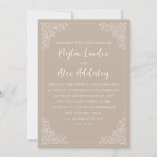 Invitation Élégant Mariage de crème Taupe Vintage