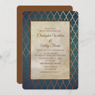 Invitation Élégant Mariage de cuivre Turquoise