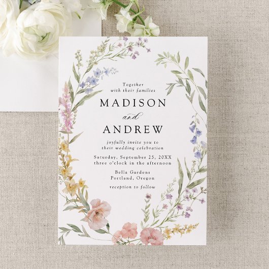 Invitation Elégant Mariage de  de couronnes florales romantiq