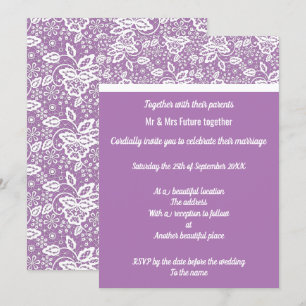 Invitation Élégant Mariage de dentelle blanc violet