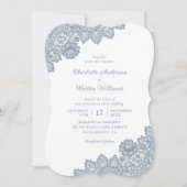 Invitation Élégant Mariage de dentelle bleu bleu bleu floral (Devant)