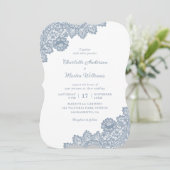 Invitation Élégant Mariage de dentelle bleu bleu bleu floral (Debout devant)