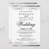 Invitation Élégant Mariage de dentelle d'argent  (Devant / Derrière)