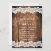 Invitation Élégant Mariage de dentelle en bois rustique (Devant)