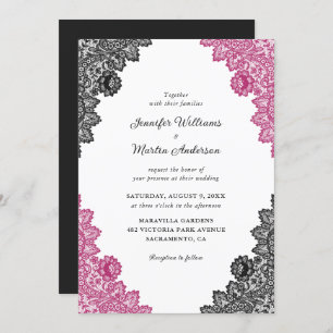 Invitation Élégant Mariage de dentelle florale et noire