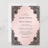 Invitation Élégant Mariage de dentelle florale noire et rose (Devant)