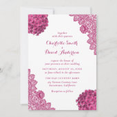 Invitation Élégant Mariage de dentelle florale rose chaud rus (Devant)