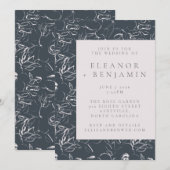Invitation Élégant Mariage de dessin botanique blanc et gris (Devant / Derrière)