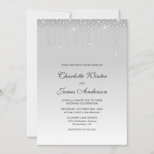 Invitation Élégant Mariage de diamants d'argent (Devant)