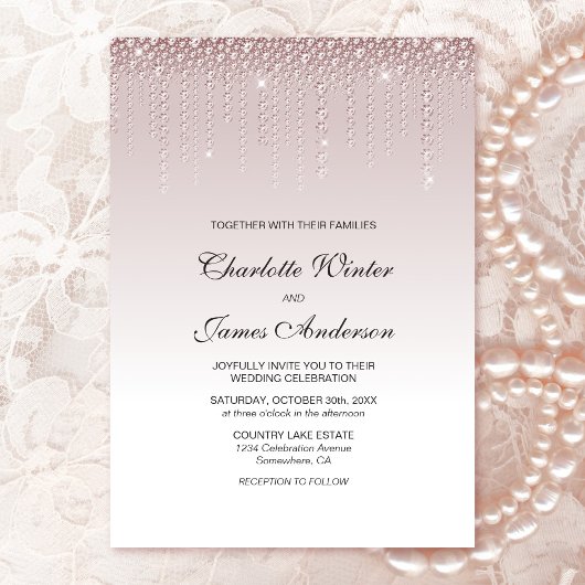 Invitation Élégant Mariage de diamants Roses Dusty