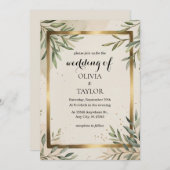 Invitation Elégant Mariage de feuillage aquarelle (Devant / Derrière)