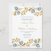 Invitation Élégant Mariage de feuillage cyan gris or blanc (Devant)