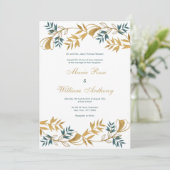 Invitation Élégant Mariage de feuillage cyan gris or blanc (Debout devant)