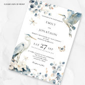 Invitation Élégant Mariage de feuillage de Héron Bleu