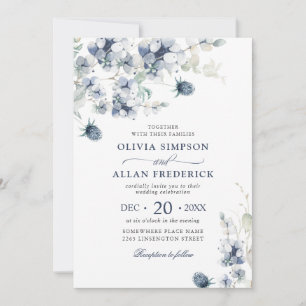 Invitation Élégant Mariage de feuillage d'hiver Dusty Blue Bo