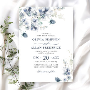 Invitation Élégant Mariage de feuillage d'hiver Dusty Blue Bo