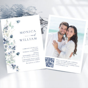 Invitation Élégant Mariage de feuillage d'hiver Dusty Blue Bo