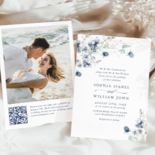 Invitation Élégant Mariage de feuillage d'hiver Dusty Blue Bo