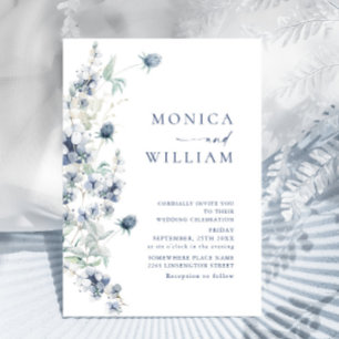 Invitation Élégant Mariage de feuillage d'hiver Dusty Blue Bo