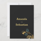 Invitation Élégant mariage de feuillage vert cyan d'or noir (Dos)