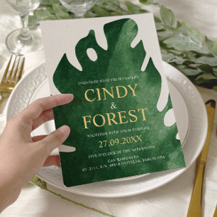 Invitation Élégant Mariage de feuille de Monstera verte tropi