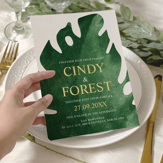 Invitation Élégant Mariage de feuille de Monstera verte tropi