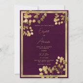 Invitation Élégant mariage de feuille d'eucalyptus en or bord (Devant)
