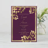 Invitation Élégant mariage de feuille d'eucalyptus en or bord (Debout devant)