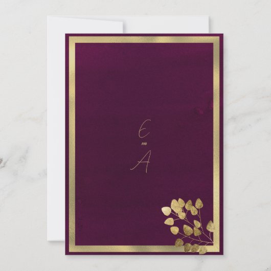 Invitation Élégant mariage de feuille d'eucalyptus en or bord (Dos)