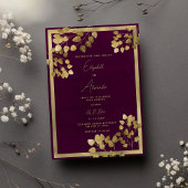 Invitation Élégant mariage de feuille d'eucalyptus en or bord