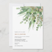 Invitation Élégant Mariage de feuille d'eucalyptus vert or ve (Devant)