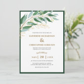 Invitation Élégant Mariage de feuille d'or verte de la forêt  (Debout devant)