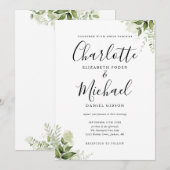 Invitation Élégant mariage de feuilles de verdure de script d (Devant / Derrière)