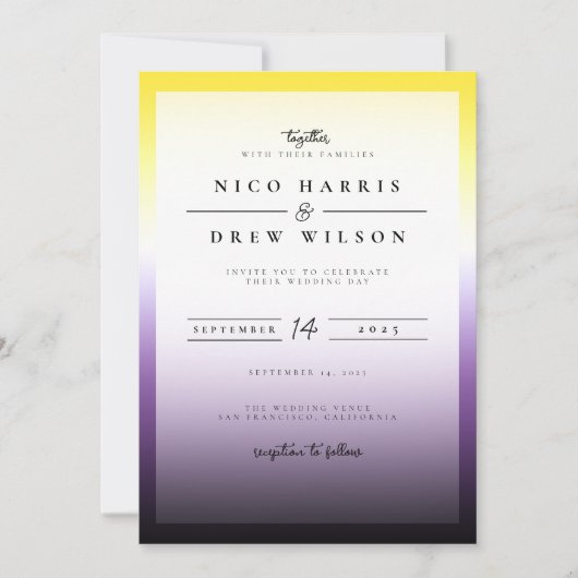 Invitation Élégant Mariage de fierté non binaire (Devant)