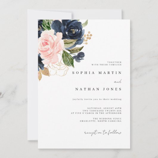 Invitation Elégant Mariage de flacons couleur rose marine (Devant)