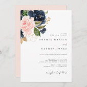 Invitation Elégant Mariage de flacons couleur rose marine (Devant / Derrière)