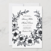 Invitation Elégant Mariage De Fleur De Fleur De Main Noire (Devant)