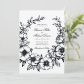 Invitation Elégant Mariage De Fleur De Fleur De Main Noire (Debout devant)