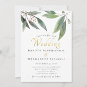 Invitation Élégant mariage de fleur de gomme à écriture feuil (Devant)