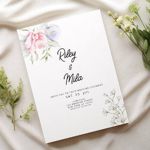 Invitation Élégant Mariage de fleur lilas à la menthe rose pa