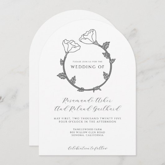 Invitation Élégant Mariage de fleurs (Devant / Derrière)